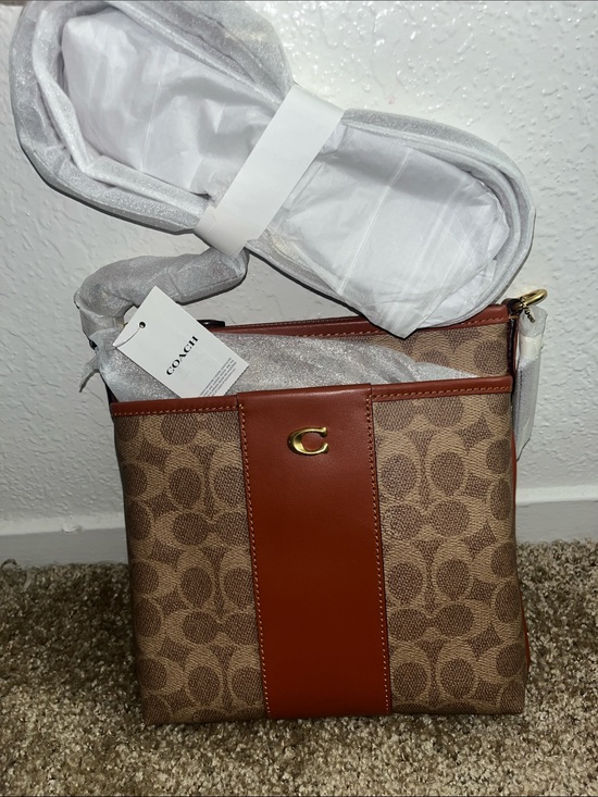 Coach Handbags - Coach Brown & Rust Signature Crossbody Bag